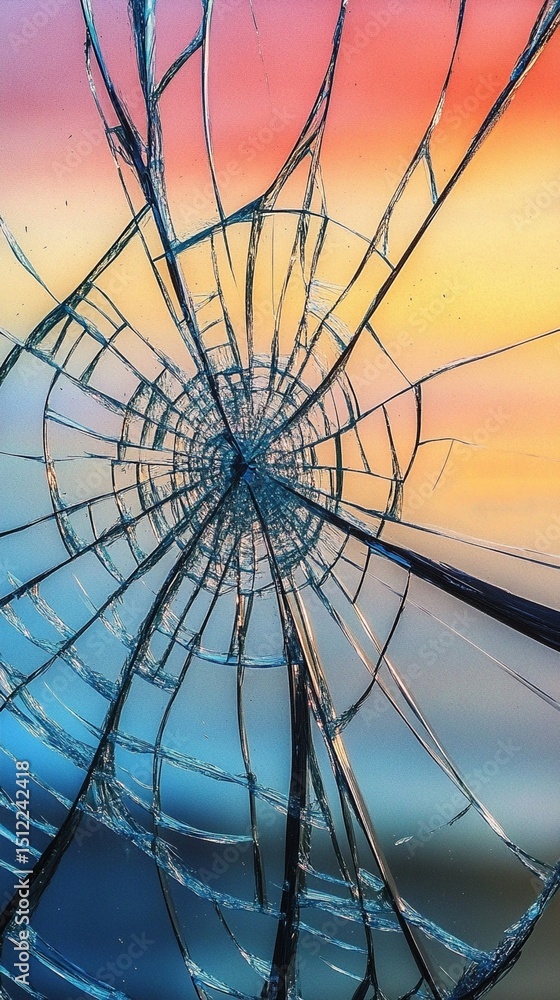 Aufkleber intricate shattered glass creates an artistic display of lines and patterns against a vibrant gradie