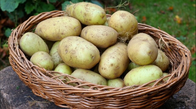 Heap of green potatoes with toxic skin caused by exposure to sunlight and warmth, placed on rustic sackcloth. Warning concept about solanine poisoning risk and food safety hazard in vegetables