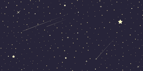 Cartoon night starry sky background. Cartoon starry space pattern, shiny stars fabric print. Astronomical star background, night sky vector pattern, night sky constellations.