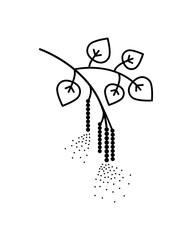 Birch tree pollen, line art vector illustration.