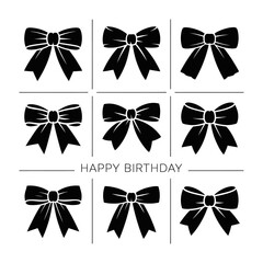  bows on Happy birthday black transparent background