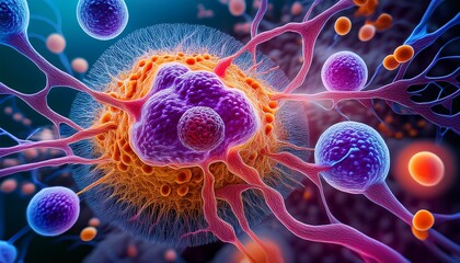 digital representation of car t cells targeting lymphoma cells vibrant and scientific lymphoma car t cell therapy for lymphoma