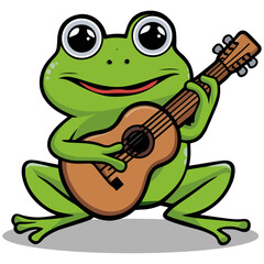 frog musican, with guitar musical instument and funny character