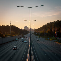 sunset on the road