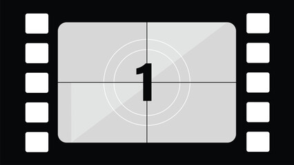 Movie Countdown Frame. Retro design. Old film movie timer count. Vintage cinema. Number count. Vector illustration.