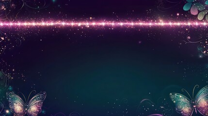 abstract floral background with butterflies and glowing stars on the top of the background dark purple background.