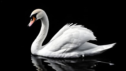 white swan in black background
