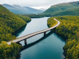 A winding bridge over a fjord, dramatic and aweinspiring road trip destination