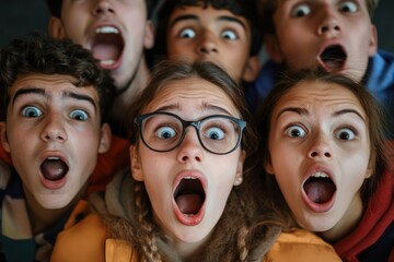 Shocked young group gasping in surprise