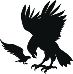 Obraz premium A Silhouette Depiction of Two Birds Interacting Against a Clean Transparent Backdrop Evoking a Sense of Wild Nature Free Flight and Unfettered Expression of Animal Instinct and Natural Beauty