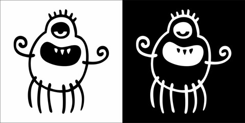 Monster cute hand drawn cartoon vintage style vector