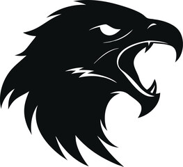 Majestic Eagle Head Silhouette Design with Aggressive Open Beak Against a Transparent Backdrop Displaying Power and Precision Embodying the Spirit of Freedom and Determination in Graphic Arts