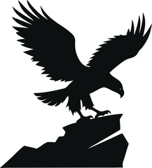 A Majestic Silhouette of an Eagle Landing on a Rocky Outcrop Depicted with Sharp Detail and Elegance against a Clear Transparent Backdrop Evoking Power and Freedom of Wilderness and Natural Beauty