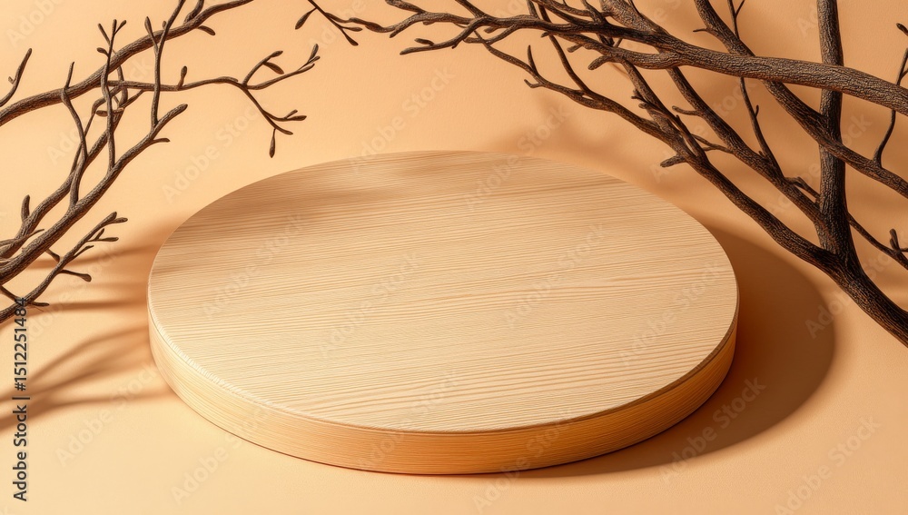 Aufkleber the display features a modern design with a podium and brown accents, perfect for showcasing product