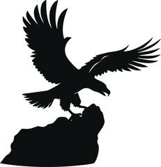 A Majestic Silhouette of an Eagle Landing on a Rocky Outcrop Depicted with Sharp Detail and Elegance against a Clear Transparent Backdrop Evoking Power and Freedom of Wilderness and Natural Beauty