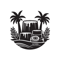 National Lamington Day Silhouette Vector Illustration, Solid White Background.