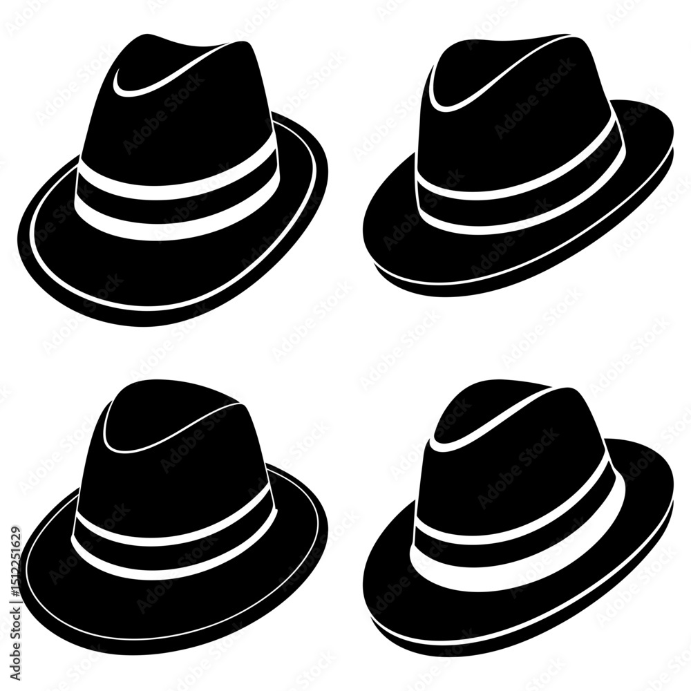 Poster four black fedora hats with white stripes arranged in a square pattern on a white background image d