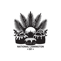 National Lamington Day Silhouette Vector Illustration, Solid White Background.