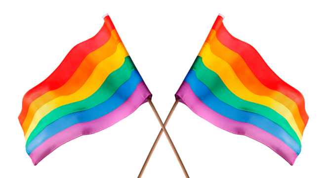 Pride flags waving in celebration of LGBTQIA identity and rights during June equality events