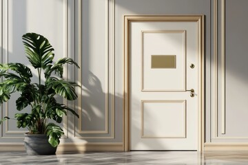 Nameplate door sign mockup in office hallway