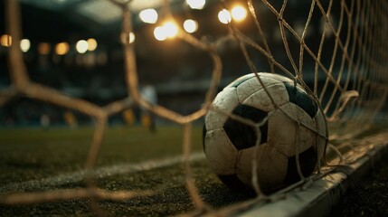 Soccer ball approaches the net inside the goalpost during a dynamic match