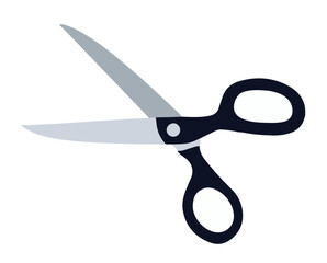 A flat, simplistic design illustrated cartoon pair of scissors