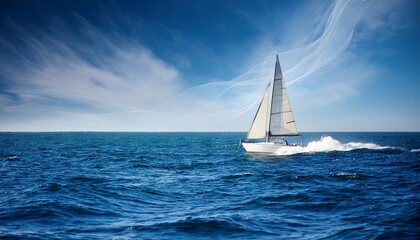 Obraz premium tranquil sailboat on blue waves with ethereal smoke effect