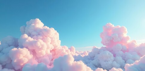 Vast expanse of soft, cotton-candy clouds against a tranquil azure sky , landscape, serene