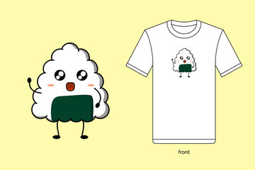 Cute onigiri illustration vector design with T-shirt mockup. EPS 10