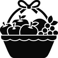 wicker basket with fruits icon over white background, silhouette style, vector illustration