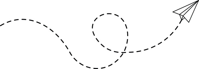 Paper plane with dotted line, Origami paper airplane, Travel symbol, vector illustration