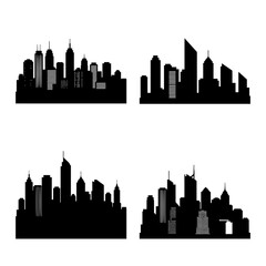 City Skyline Silhouette Urban Landscape Icons Isolated on Transparent Background
