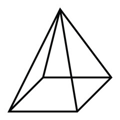 Quadrangular pyramid vector illustration. Geometric 3D shape, isometric wireframe for architecture, mathematics, modeling, or design projects. Black outline line art isolated on white background.