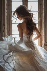 Fototapeta premium The bride's turn in a white wedding dress