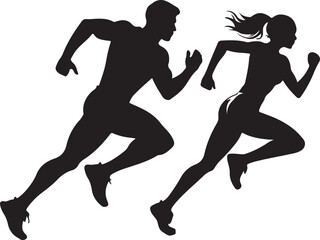 Silhouettes of athletes running and playing sports in action