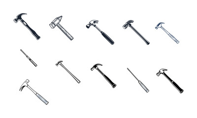 Naklejka premium hammers pack vector silhouette designs, white background.
