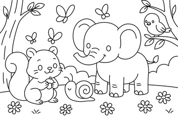 Cute animals coloring page, kids activities and educational materials