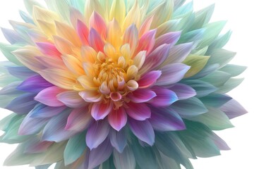 Pastel rainbow dahlia flower graphic isolated on white background
