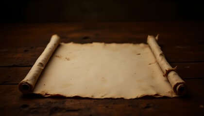 a medieval fair with parchment scroll placed on a wooden table