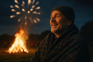 Joyful celebration under night sky
