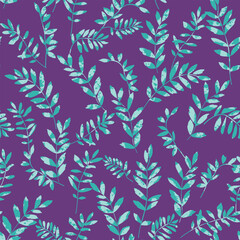 Obraz premium Teal and Purple Botanical Leaf Illustration