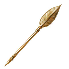 Golden feather pen quill antique writing calligraphy vintage gold inkwell stationery art object 3d render on transparent background