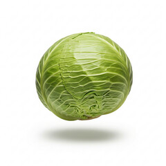 Fototapeta premium Floating Fresh Green Cabbage Isolated on White – Minimalist Product Photo