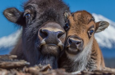 At the Alaska Wildlife Conservation Center in Portage, Alaska, a wood bison and its calf can be found