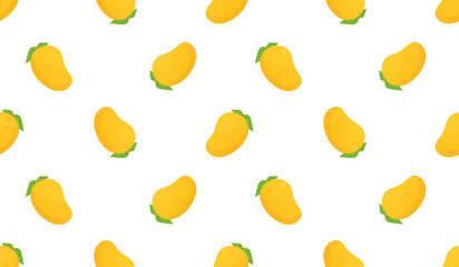 Vector seamless pattern with mango fruits. Summer tropical fruits on a white background.
