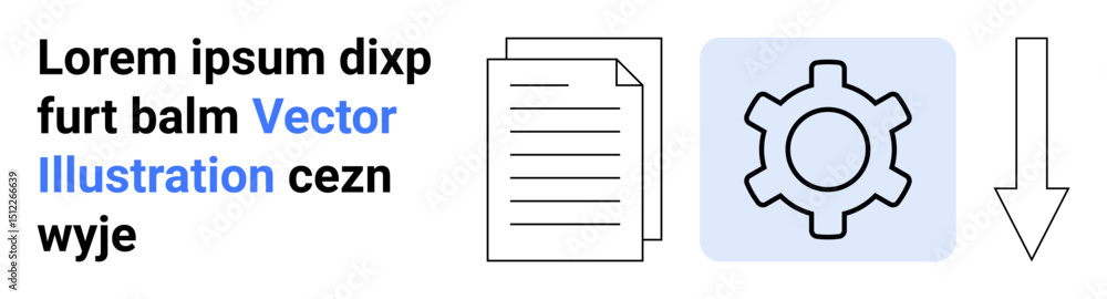 Poster text block next to icons of paper document, gear for settings, and download arrow. ideal for workflo