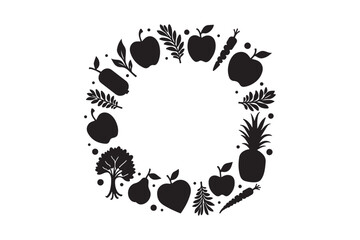 Circular food logo design with red green and yellow accents