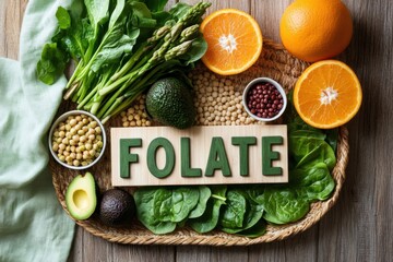 Folate sign with Rich Foods for Healthy Diet and Nutrition