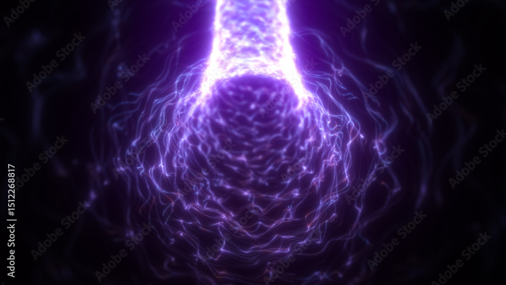 Aufkleber abstract purple tunnel composed of wavy digital light particles, creating a sense of flow, data tran
