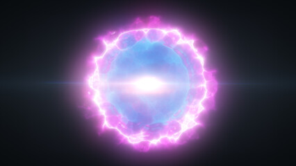 Glowing purple-blue energy sphere with soft light waves and a dreamy sci-fi ambiance against a dark background